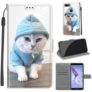 For Honor 9 Lite Voltage Colored Drawing Magnetic Clasp Horizontal Flip PU Leather Case with Holder & Card Slots(C15 Blue Sweater White Cat)