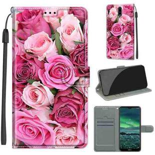 For Nokia 2.3 Voltage Colored Drawing Magnetic Clasp Horizontal Flip PU Leather Case with Holder & Card Slots(C17 Green Leaf Pink Rose)