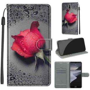 For Nokia 2.4 Voltage Colored Drawing Magnetic Clasp Horizontal Flip PU Leather Case with Holder & Card Slots(C14 Black Water Drop Rose)