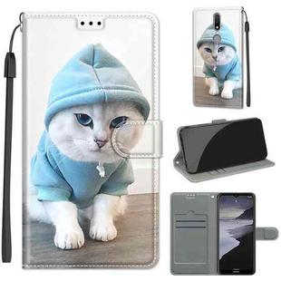 For Nokia 2.4 Voltage Colored Drawing Magnetic Clasp Horizontal Flip PU Leather Case with Holder & Card Slots(C15 Blue Sweater White Cat)