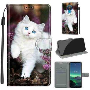 For Nokia 1.4 Voltage Colored Drawing Magnetic Clasp Horizontal Flip PU Leather Case with Holder & Card Slots(C08 Flower Bush Big White Cat)