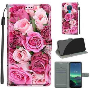 For Nokia 1.4 Voltage Colored Drawing Magnetic Clasp Horizontal Flip PU Leather Case with Holder & Card Slots(C17 Green Leaf Pink Rose)