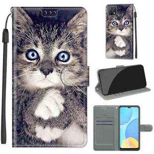 For OPPO A15 / A15s Voltage Coloured Drawing Magnetic Clasp Horizontal Flip PU Leather Case with Holder & Card Slots(C02 Fork Hand White Claw Cat)