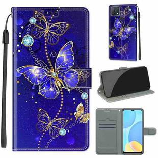 For OPPO A15 / A15s Voltage Coloured Drawing Magnetic Clasp Horizontal Flip PU Leather Case with Holder & Card Slots(C11 Blue Golden Chain Butterflies)