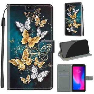 For ZTE A3 2020 Voltage Coloured Drawing Magnetic Clasp Horizontal Flip PU Leather Case with Holder & Card Slots(C20 Gold Silver Flying Butterflies)