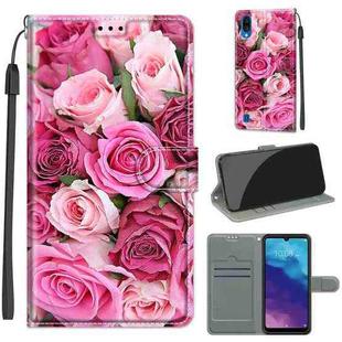 For ZTE A5 2020 Voltage Coloured Drawing Magnetic Clasp Horizontal Flip PU Leather Case with Holder & Card Slots(C17 Green Leaf Pink Rose)