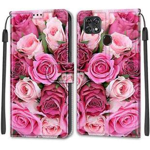 For ZTE Blade 20 Smart Voltage Coloured Drawing Magnetic Clasp Horizontal Flip PU Leather Case with Holder & Card Slots(C17 Green Leaf Pink Rose)