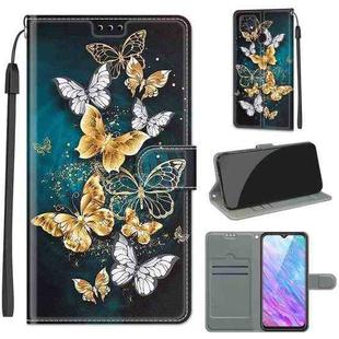 For ZTE Blade 20 Smart Voltage Coloured Drawing Magnetic Clasp Horizontal Flip PU Leather Case with Holder & Card Slots(C20 Gold Silver Flying Butterflies)