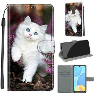 For Motorola Moto E7 Plus/G9 Play/G9 Voltage Coloured Drawing Magnetic Clasp Horizontal Flip PU Leather Case with Holder & Card Slots(C08 Flower Bush Big White Cat)