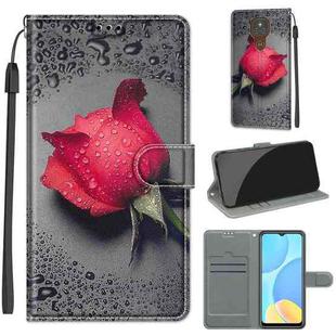 For Motorola Moto E7 Plus/G9 Play/G9 Voltage Coloured Drawing Magnetic Clasp Horizontal Flip PU Leather Case with Holder & Card Slots(C14 Black Water Drop Rose)