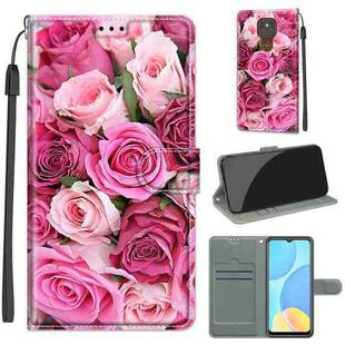 For Motorola Moto E7 Plus/G9 Play/G9 Voltage Coloured Drawing Magnetic Clasp Horizontal Flip PU Leather Case with Holder & Card Slots(C17 Green Leaf Pink Rose)