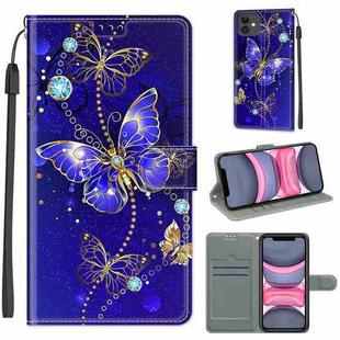 For iPhone 11 Voltage Colored Drawing Magnetic Clasp Horizontal Flip PU Leather Case with Holder & Card Slots (C11 Blue Golden Chain Butterflies)