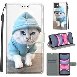 For iPhone 11 Voltage Colored Drawing Magnetic Clasp Horizontal Flip PU Leather Case with Holder & Card Slots (C15 Blue Sweater White Cat)
