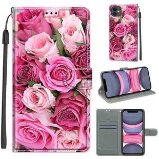 For iPhone 11 Voltage Colored Drawing Magnetic Clasp Horizontal Flip PU Leather Case with Holder & Card Slots (C17 Green Leaf Pink Rose)