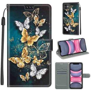 For iPhone 11 Voltage Colored Drawing Magnetic Clasp Horizontal Flip PU Leather Case with Holder & Card Slots (C20 Gold Silver Flying Butterflies)