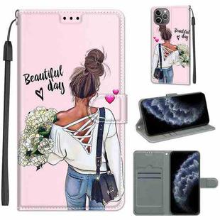 For iPhone 11 Pro Voltage Colored Drawing Magnetic Clasp Horizontal Flip PU Leather Case with Holder & Card Slots (C09 Hug Flower)