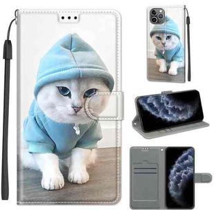 For iPhone 11 Pro Voltage Colored Drawing Magnetic Clasp Horizontal Flip PU Leather Case with Holder & Card Slots (C15 Blue Sweater White Cat)