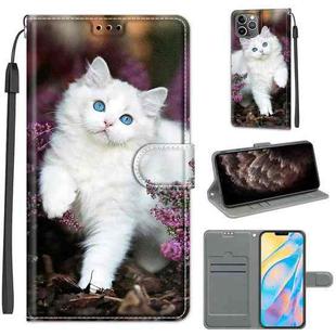 For iPhone 11 Pro Max Voltage Colored Drawing Magnetic Clasp Horizontal Flip PU Leather Case with Holder & Card Slots (C08 Flower Bush Big White Cat)