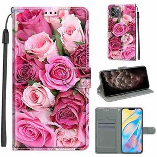 For iPhone 11 Pro Max Voltage Colored Drawing Magnetic Clasp Horizontal Flip PU Leather Case with Holder & Card Slots (C17 Green Leaf Pink Rose)