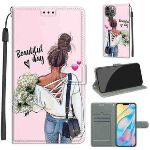 For iPhone 12 Pro Max Voltage Colored Drawing Magnetic Clasp Horizontal Flip PU Leather Case with Holder & Card Slots(C09 Hug Flower)