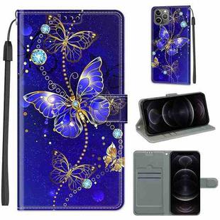 For iPhone 12 / 12 Pro Voltage Colored Drawing Magnetic Clasp Horizontal Flip PU Leather Case with Holder & Card Slots(C11 Blue Golden Chain Butterflies)