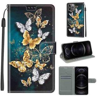 For iPhone 12 / 12 Pro Voltage Colored Drawing Magnetic Clasp Horizontal Flip PU Leather Case with Holder & Card Slots(C20 Gold Silver Flying Butterflies)