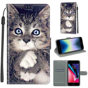 For iPhone SE 2022 / SE 2020 / 8 / 7 Voltage Colored Drawing Magnetic Clasp Horizontal Flip PU Leather Case with Holder & Card Slots(C02 Fork Hand White Claw Cat)