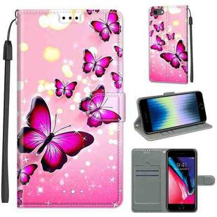 For iPhone SE 2022 / SE 2020 / 8 / 7 Voltage Colored Drawing Magnetic Clasp Horizontal Flip PU Leather Case with Holder & Card Slots(C03 Gradient Pink Flying Butterflies)