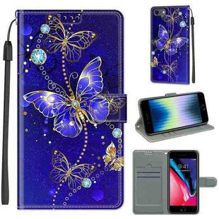 For iPhone SE 2022 / SE 2020 / 8 / 7 Voltage Colored Drawing Magnetic Clasp Horizontal Flip PU Leather Case with Holder & Card Slots(C11 Blue Golden Chain Butterflies)