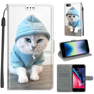 For iPhone SE 2022 / SE 2020 / 8 / 7 Voltage Colored Drawing Magnetic Clasp Horizontal Flip PU Leather Case with Holder & Card Slots(C15 Blue Sweater White Cat)