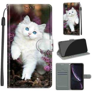 For iPhone XR Voltage Colored Drawing Magnetic Clasp Horizontal Flip PU Leather Case with Holder & Card Slots(C08 Flower Bush Big White Cat)