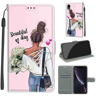 For iPhone XR Voltage Colored Drawing Magnetic Clasp Horizontal Flip PU Leather Case with Holder & Card Slots(C09 Hug Flower)