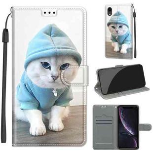 For iPhone XR Voltage Colored Drawing Magnetic Clasp Horizontal Flip PU Leather Case with Holder & Card Slots(C15 Blue Sweater White Cat)