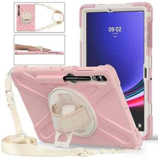For Samsung Galaxy Tab S7 FE 5G 12.4 T730 Silicone + PC Protective Case with Holder & Shoulder Strap(Rose Gold)