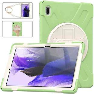 For Samsung Galaxy Tab S7 FE 5G 12.4 T730 Silicone + PC Protective Case with Holder & Shoulder Strap(Matcha Green)