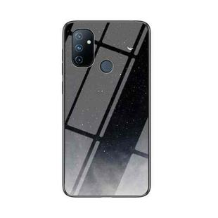 For OnePlus Nord N100 Starry Sky Painted Tempered Glass TPU Shockproof Protective Case(Star Crescent Moon)