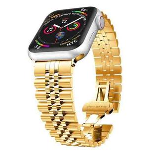 Man Five Beads Stainless Steel Watch Band, Width: 22mm For Apple Watch Ultra 49mm / Series 8&7 45mm / SE 2&6&SE&5&4 44mm / 3&2&1 42mm(Gold)