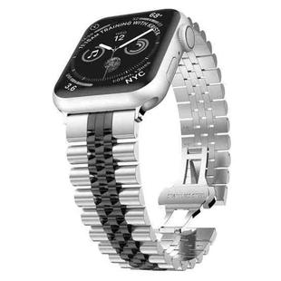 Man Five Beads Stainless Steel Watch Band, Width: 22mm For Apple Watch Series 8&7 41mm / SE 2&6&SE&5&4 40mm / 3&2&1 38mm(Silver + Black)