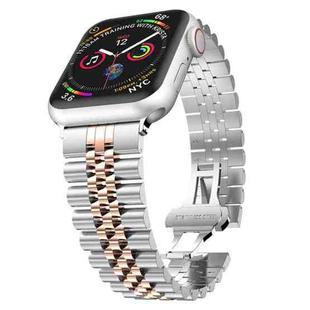 Man Five Beads Stainless Steel Watch Band, Width: 22mm For Apple Watch Series 8&7 41mm / SE 2&6&SE&5&4 40mm / 3&2&1 38mm(Silver + Rose Gold)