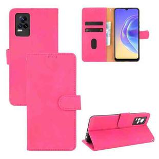 For Vivo V21e 5G Solid Color Skin Feel Magnetic Buckle Horizontal Flip Calf Texture PU Leather Case with Holder & Card Slots & Wallet(Rose Red)