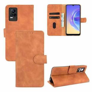 For Vivo V21e 5G Solid Color Skin Feel Magnetic Buckle Horizontal Flip Calf Texture PU Leather Case with Holder & Card Slots & Wallet(Brown)