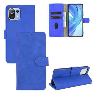 For Xiaomi Mi 11 Lite Solid Color Skin Feel Magnetic Buckle Horizontal Flip Calf Texture PU Leather Case with Holder & Card Slots & Wallet(Blue)