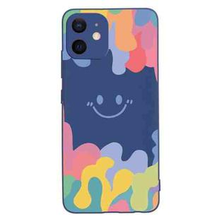 For iPhone 11 Painted Smiley Face Pattern Liquid Silicone Shockproof Case (Dark Blue)