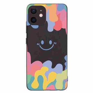 For iPhone 12 Painted Smiley Face Pattern Liquid Silicone Shockproof Case(Black)