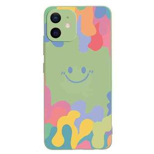 For iPhone 12 mini Painted Smiley Face Pattern Liquid Silicone Shockproof Case (Green)