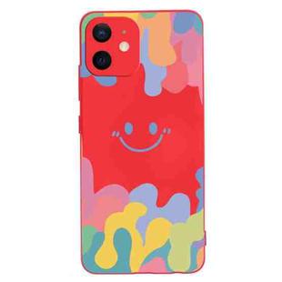 For iPhone 12 mini Painted Smiley Face Pattern Liquid Silicone Shockproof Case (Red)