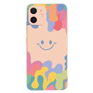 For iPhone 12 mini Painted Smiley Face Pattern Liquid Silicone Shockproof Case (Pink)