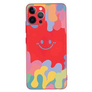 For iPhone 12 Pro Max Painted Smiley Face Pattern Liquid Silicone Shockproof Case(Red)