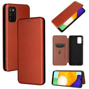 For Samsung Galaxy A03s Carbon Fiber Texture Horizontal Flip TPU + PC + PU Leather Case with Card Slot(Brown)