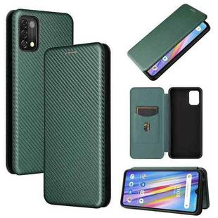 For UMIDIGI A11 Carbon Fiber Texture Horizontal Flip TPU + PC + PU Leather Case with Card Slot(Green)